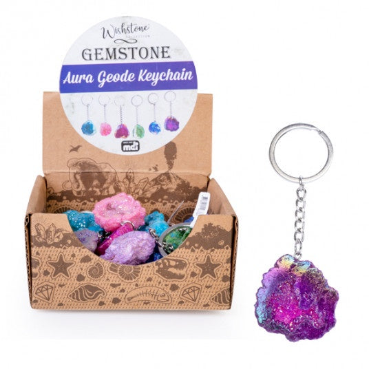 Gemstone Aura Quartz Geode Keychain