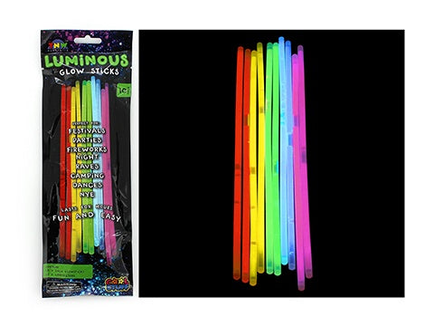 GLOWSTICKS – 10 PER PACK (5 COLOURS ASSTD) – 20cm