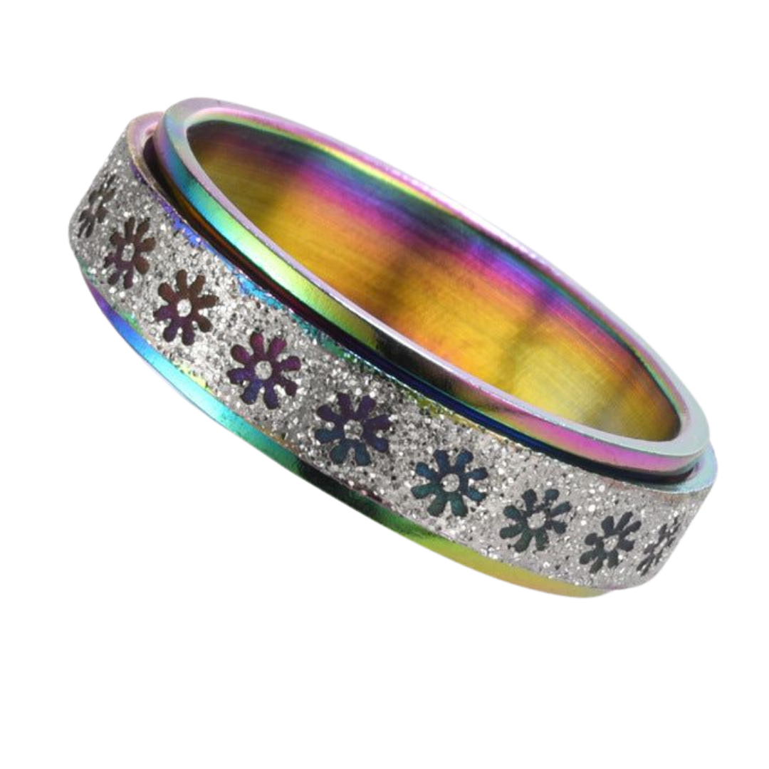 Fidget Ring - Glitter Rainbow Flower