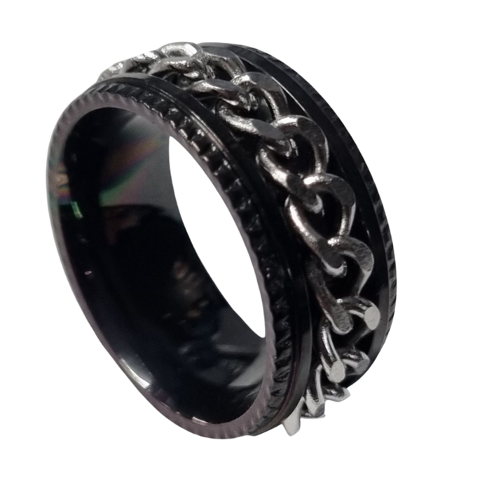 Chain Fidget Ring - Black/Silver