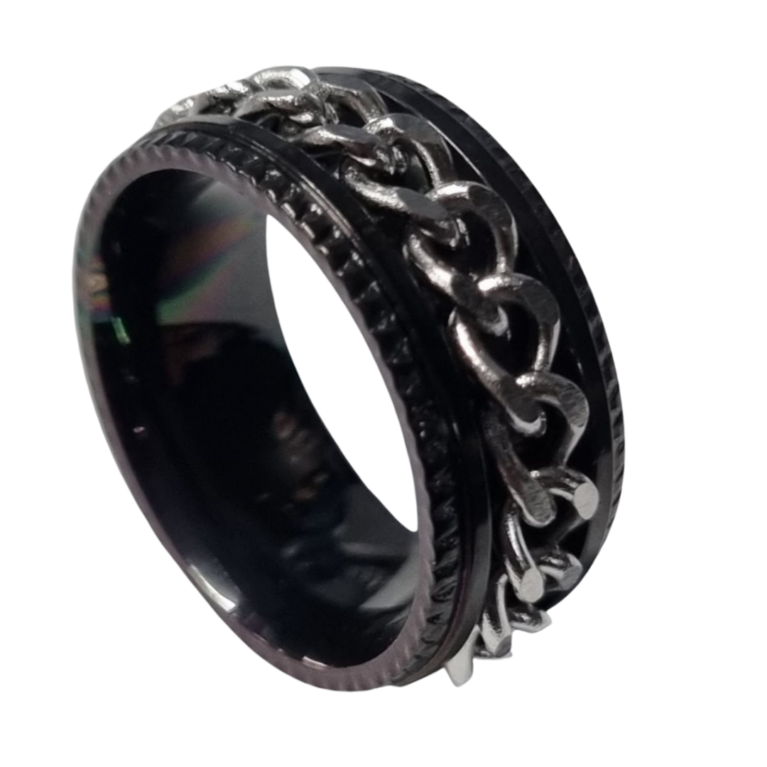 Chain Fidget Ring - Black/Silver